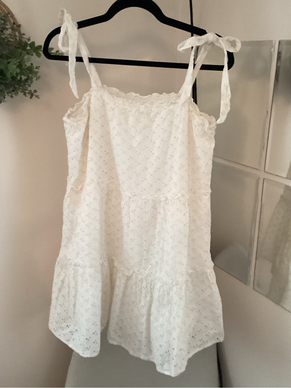 Altar'd State White Eyelet Tie-Shoulder Mini Dress